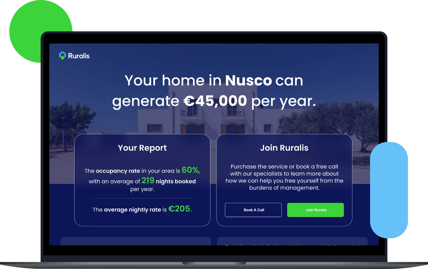 Earning estimate for a holiday home with Ruralis